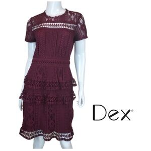 Dex Women's Deep Burgundy Lace Midi Dress